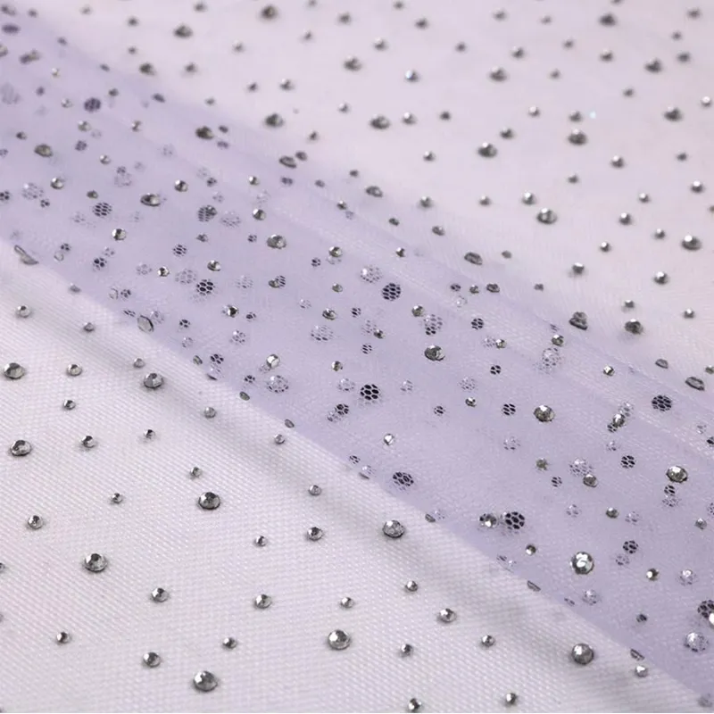 Sparkling Rhinestone Nylon Tulle Fabric For Bridal Veils