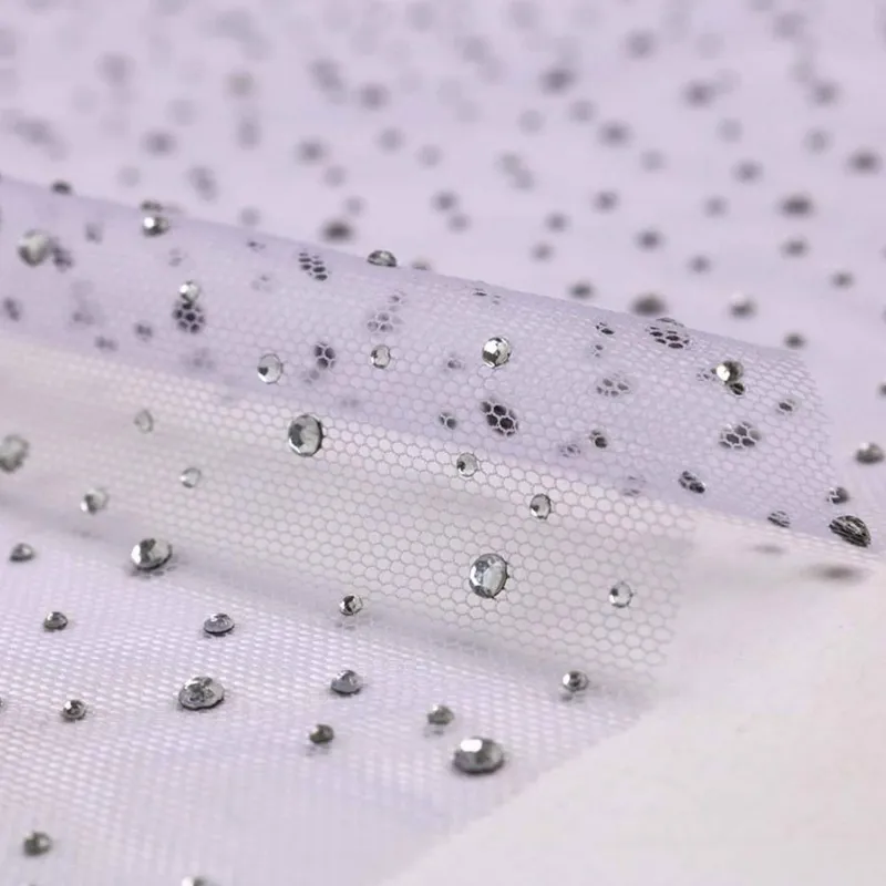 Sparkling Rhinestone Nylon Tulle Fabric For Bridal Veils