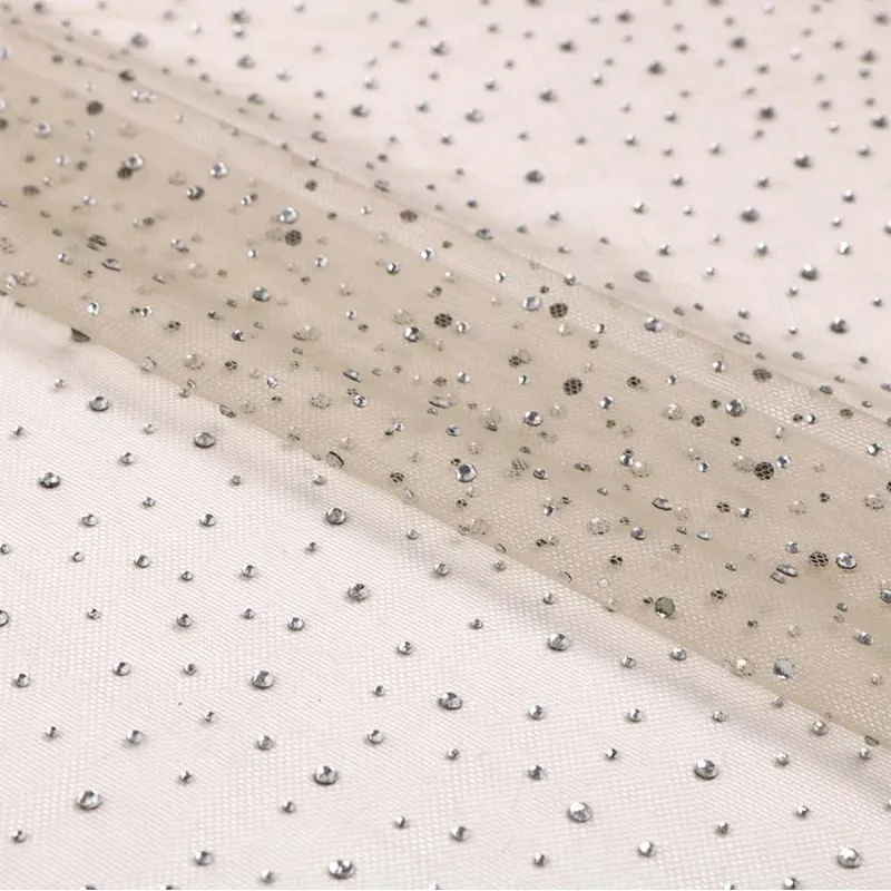Sparkling Rhinestone Nylon Tulle Fabric For Bridal Veils