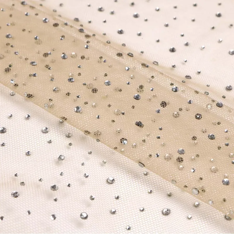 Sparkling Rhinestone Nylon Tulle Fabric For Bridal Veils