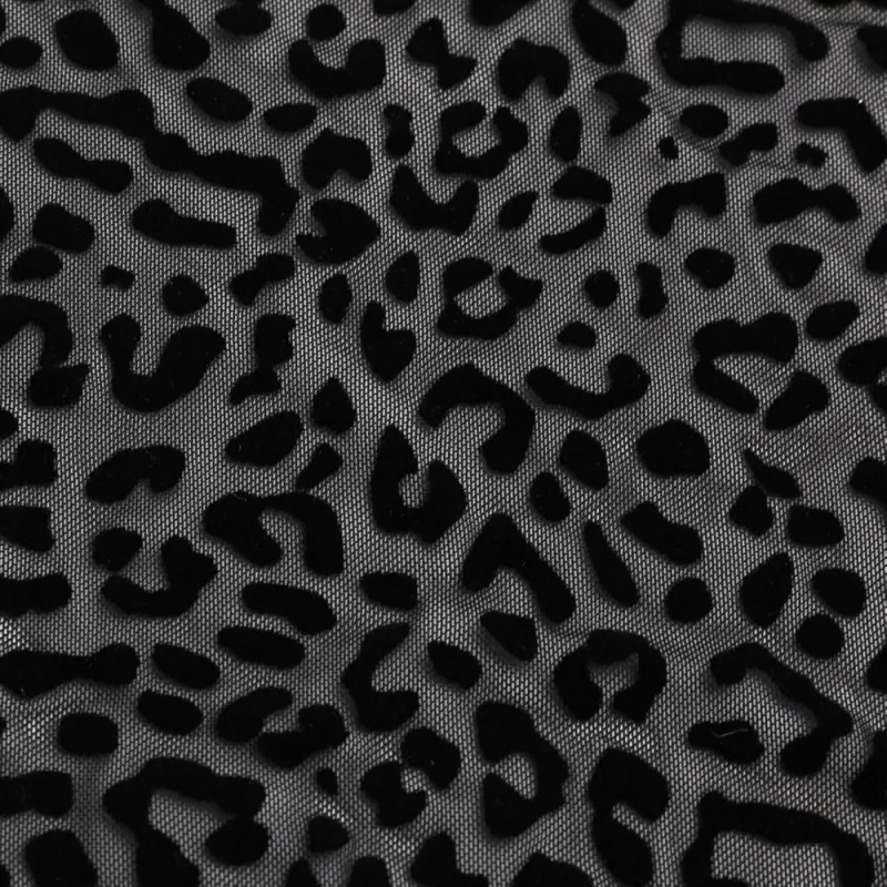 94% Polyester 6% Spandex Flocked Cheetah Power Mesh Fabric