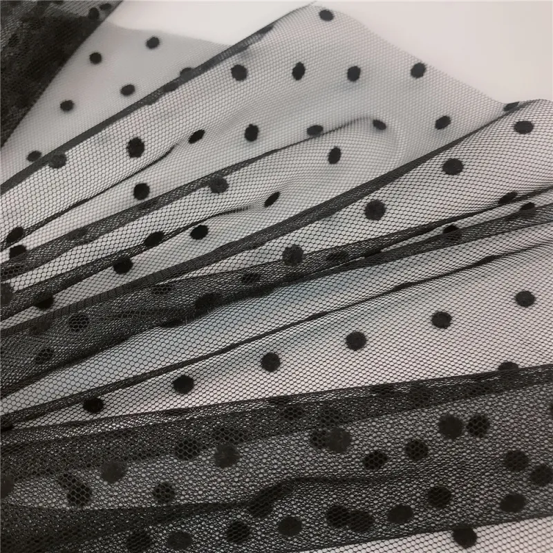 100% Polyester Polka Dots Flocked Dot Hexagon Tulle Fabric