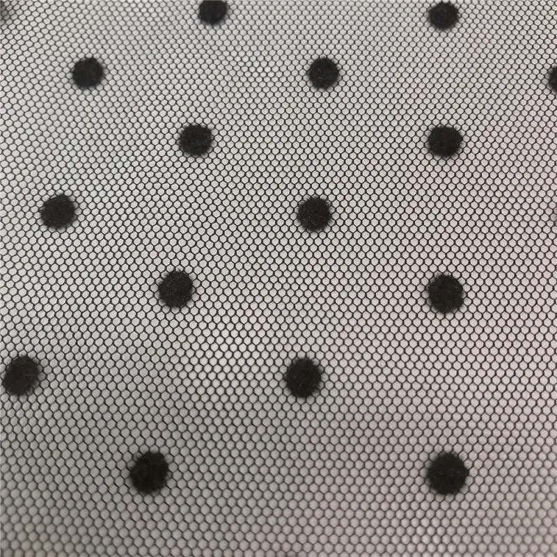 100% Polyester Polka Dots Flocked Dot Hexagon Tulle Fabric