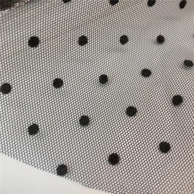100% Polyester Polka Dots Flocked Dot Hexagon Tulle Fabric