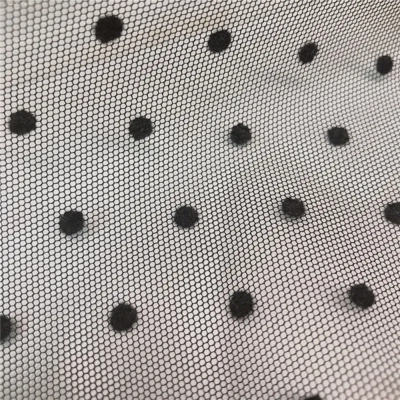 100% Polyester Polka Dots Flocked Dot Hexagon Tulle Fabric