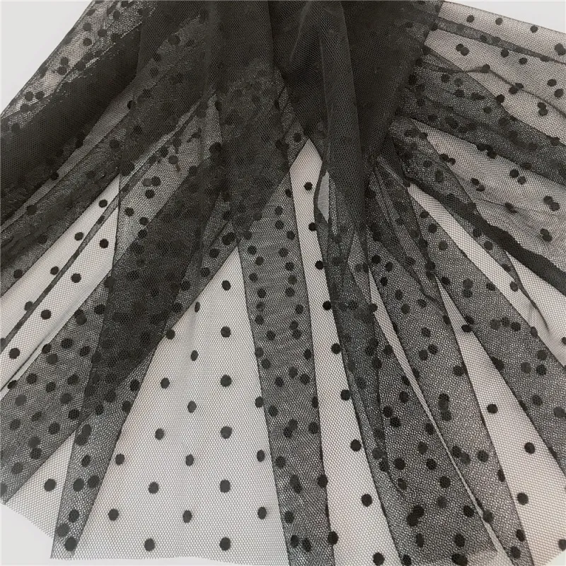 100% Polyester Polka Dots Flocked Dot Hexagon Tulle Fabric