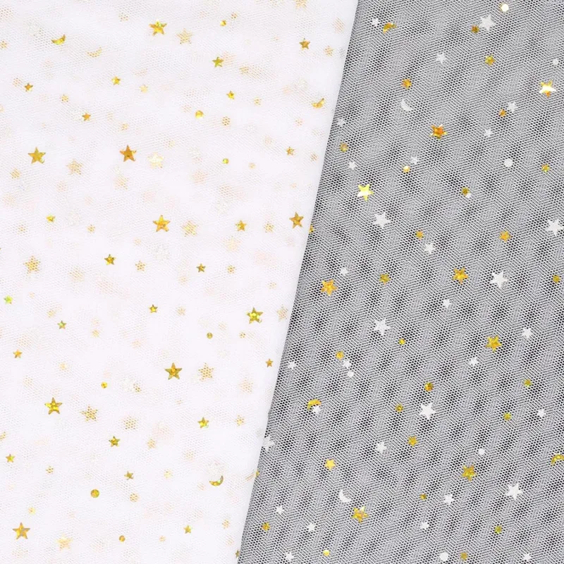 100% Polyester Soft Sequins Stars And Moons Hexagon Mesh Tulle Fabric