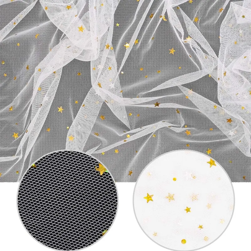 100% Polyester Soft Sequins Stars And Moons Hexagon Mesh Tulle Fabric
