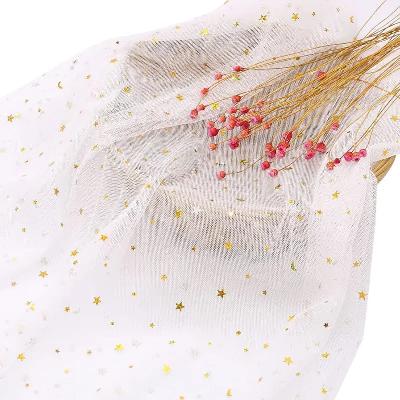 100% Polyester Soft Sequins Stars And Moons Hexagon Mesh Tulle Fabric