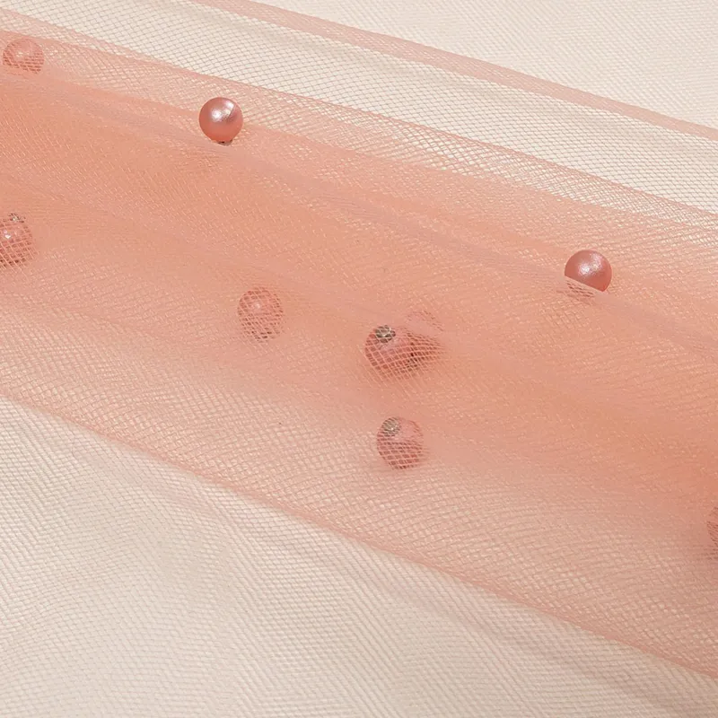 100% Nylon SoftPearl Beads Soft Tulle Mesh Fabric