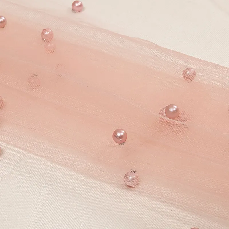 100% Nylon SoftPearl Beads Soft Tulle Mesh Fabric