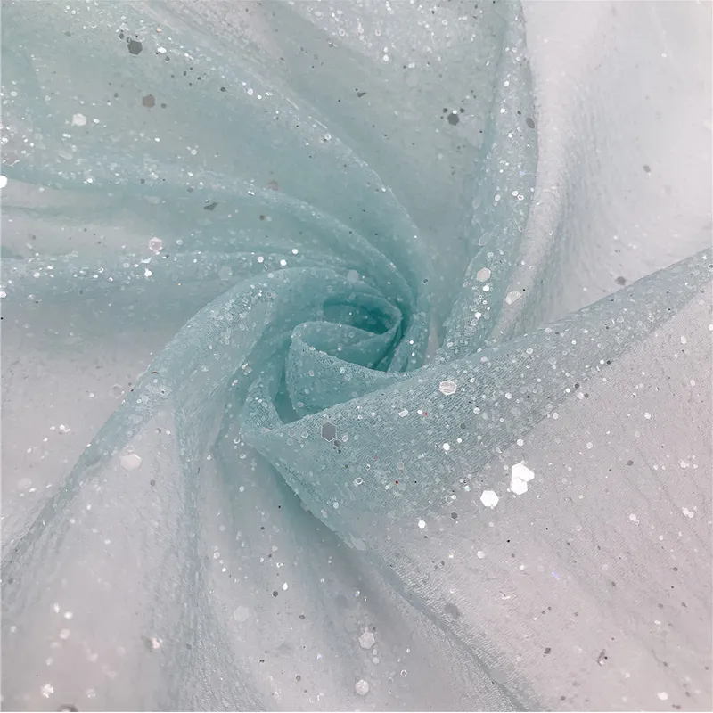 100% Polyester Glitter Shiny Sequin Crepe Organza Fabric For Party Decor