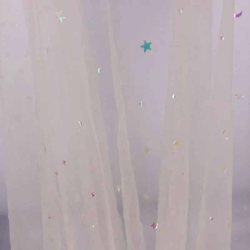 100% Polyester Holographic Iridescent Star And Moon Sequin Glimmer Mesh Tulle Fabric