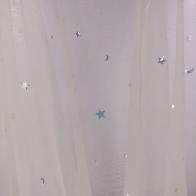 100% Polyester Holographic Iridescent Star And Moon Sequin Glimmer Mesh Tulle Fabric