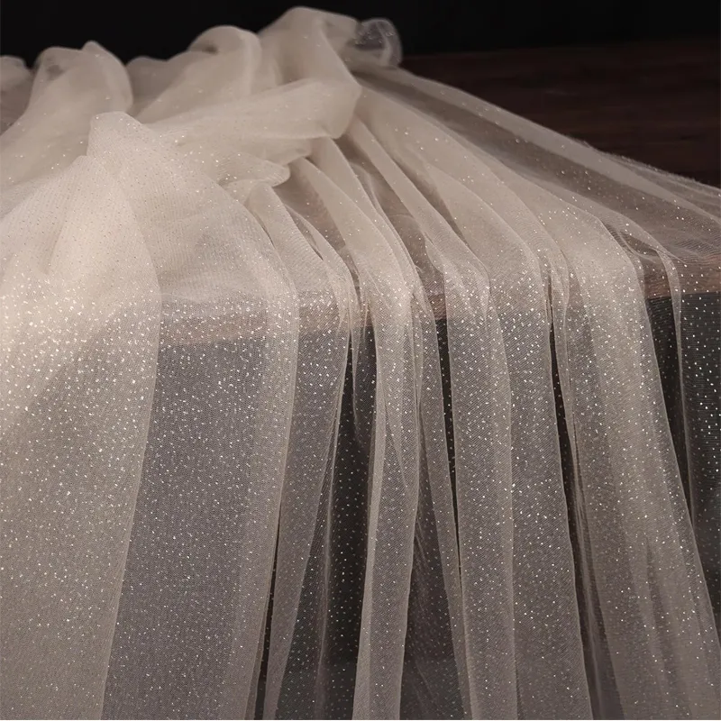 100% Polyester Soft Shiny Glitter Tiny Dots Mesh Tulle Fabric For Wedding Veils
