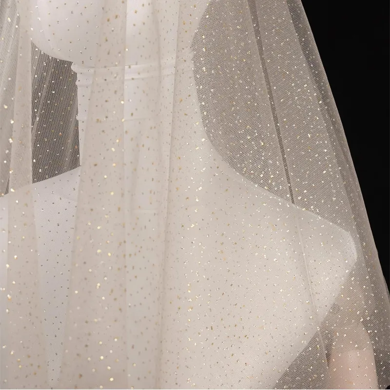 100% Polyester Soft Shiny Glitter Tiny Dots Mesh Tulle Fabric For Wedding Veils