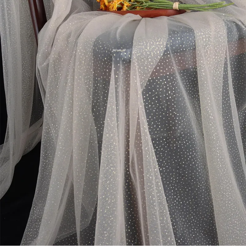 100% Polyester Soft Shiny Glitter Tiny Dots Mesh Tulle Fabric For Wedding Veils