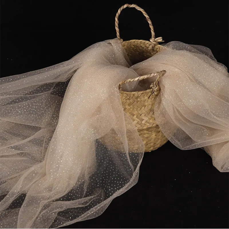 100% Polyester Soft Shiny Glitter Tiny Dots Mesh Tulle Fabric For Wedding Veils
