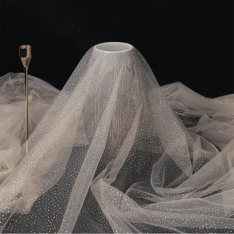 100% Polyester Soft Shiny Glitter Tiny Dots Mesh Tulle Fabric For Wedding Veils
