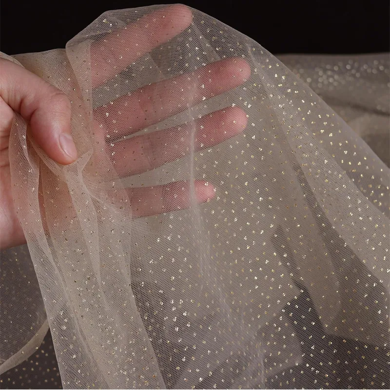 100% Polyester Soft Shiny Glitter Tiny Dots Mesh Tulle Fabric For Wedding Veils