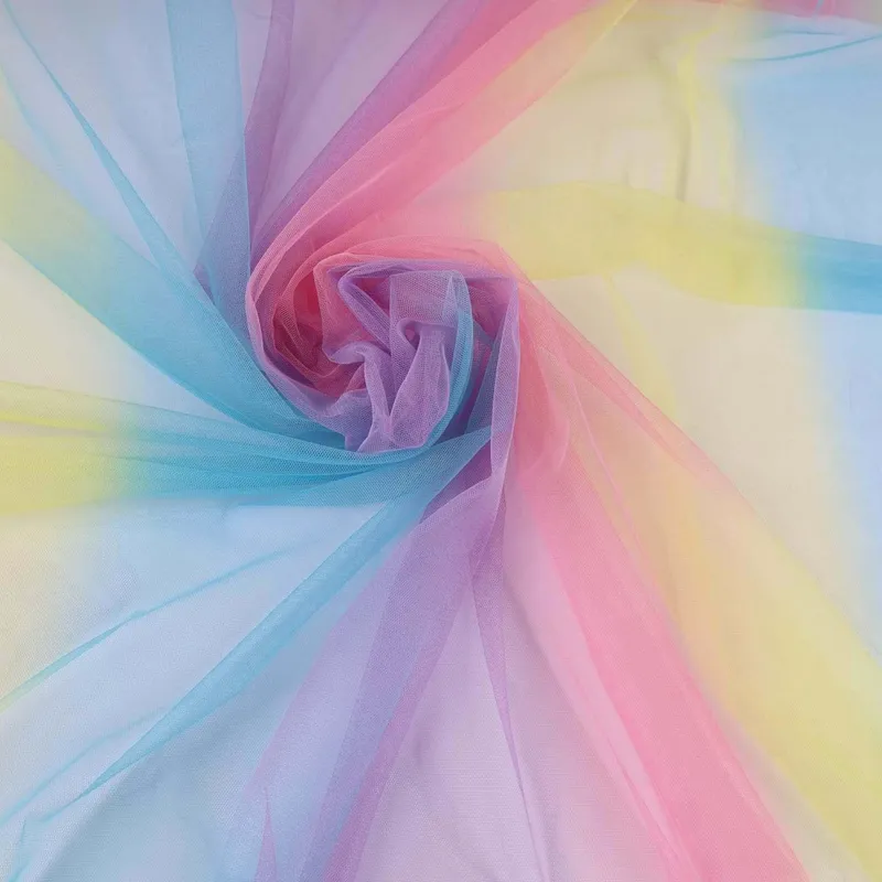 100% Polyester Soft Rainbow Gradient Tulle Fabric