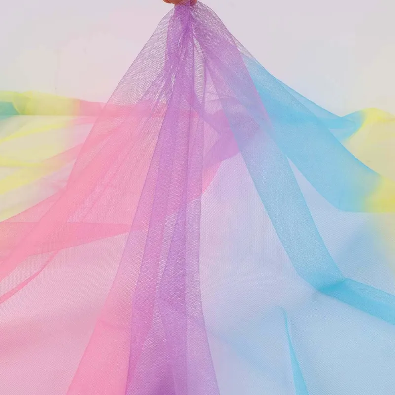 100% Polyester Soft Rainbow Gradient Tulle Fabric