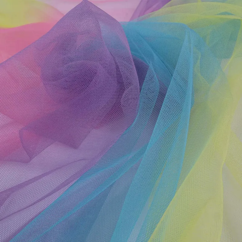 100% Polyester Soft Rainbow Gradient Tulle Fabric
