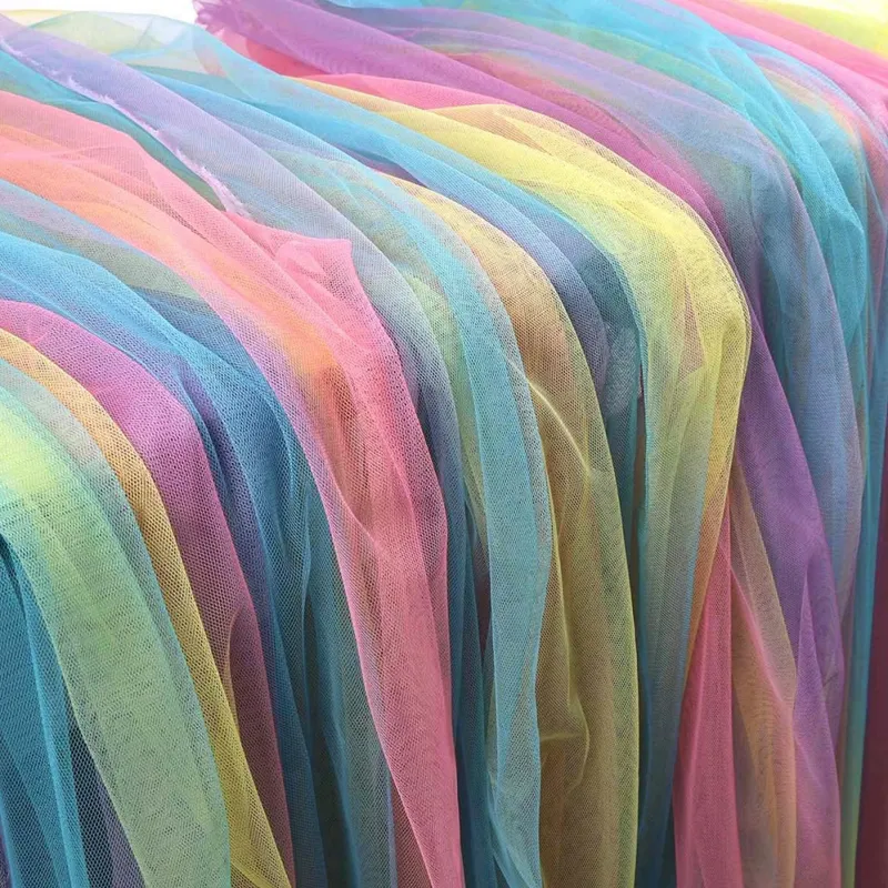 100% Polyester Soft Rainbow Gradient Tulle Fabric