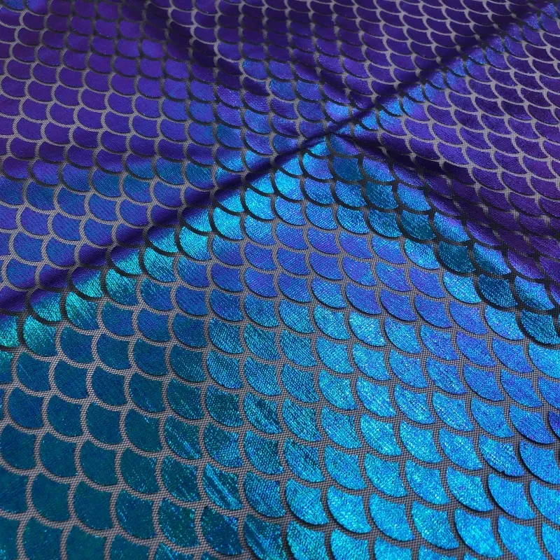100% Polyester American Net Purple Blue Iridescent Mermaid Foil Printed Tulle Fabric