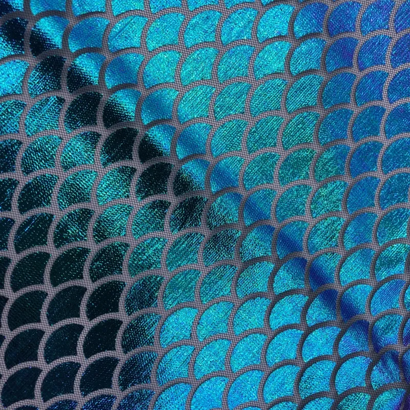 100% Polyester American Net Purple Blue Iridescent Mermaid Foil Printed Tulle Fabric