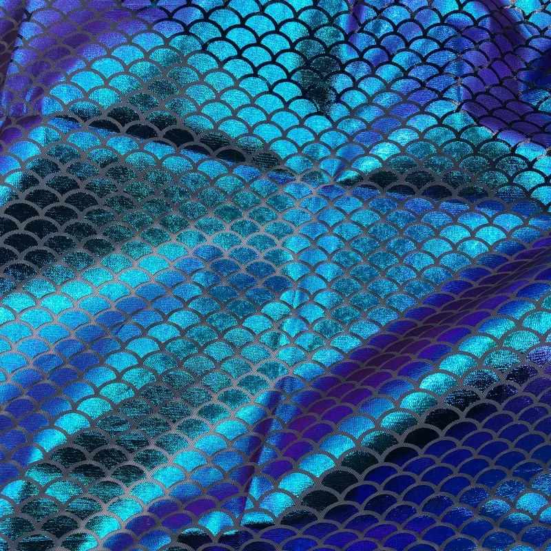 100% Polyester American Net Purple Blue Iridescent Mermaid Foil Printed Tulle Fabric