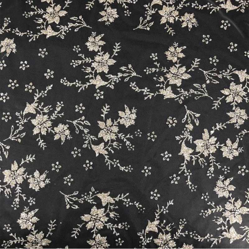 Glitter 3D Puffy Flower Sparkle Tulle Mesh Fabric for Wedding Gowns