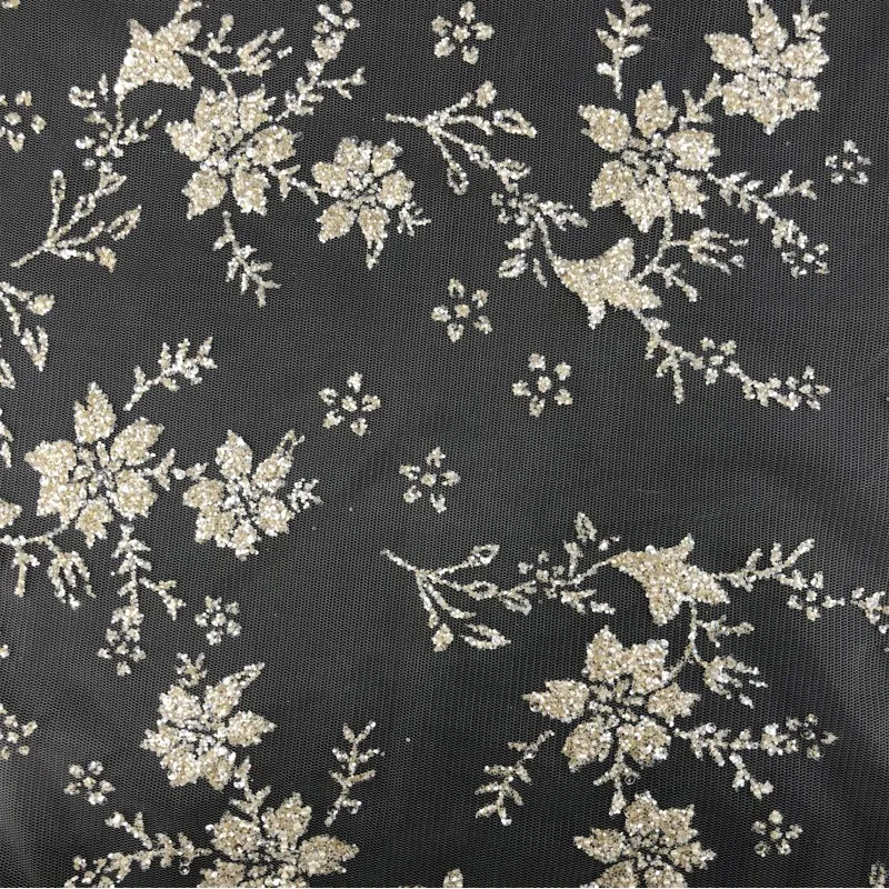 Glitter 3D Puffy Flower Sparkle Tulle Mesh Fabric for Wedding Gowns