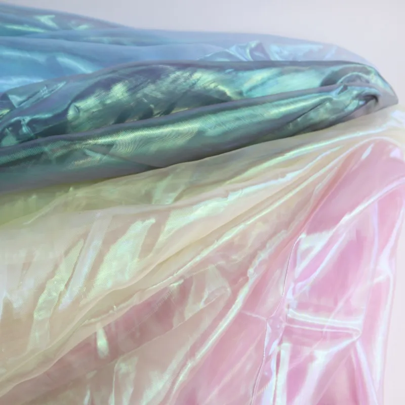 Moonglow Iridescent Shimmer Sheer Holographic Crinkle Organza Fabric