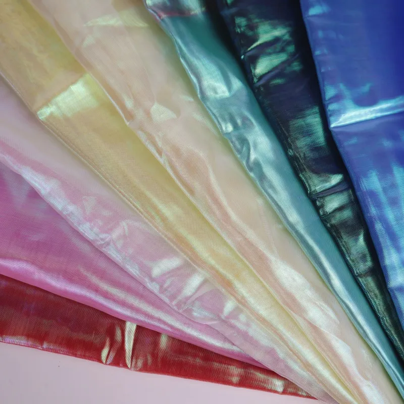 Moonglow Iridescent Shimmer Sheer Holographic Crinkle Organza Fabric