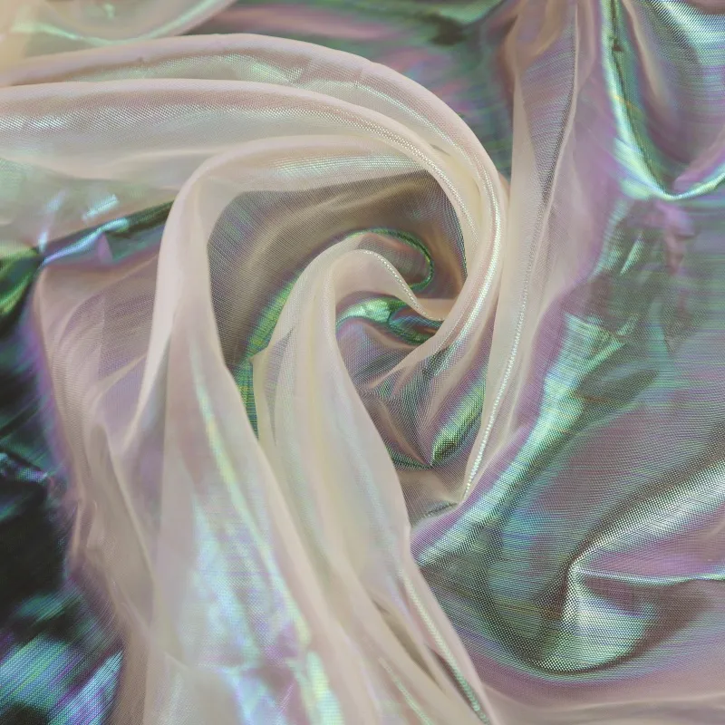 Moonglow Iridescent Shimmer Sheer Holographic Crinkle Organza Fabric