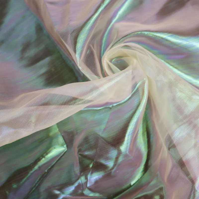 Moonglow Iridescent Shimmer Sheer Holographic Crinkle Organza Fabric