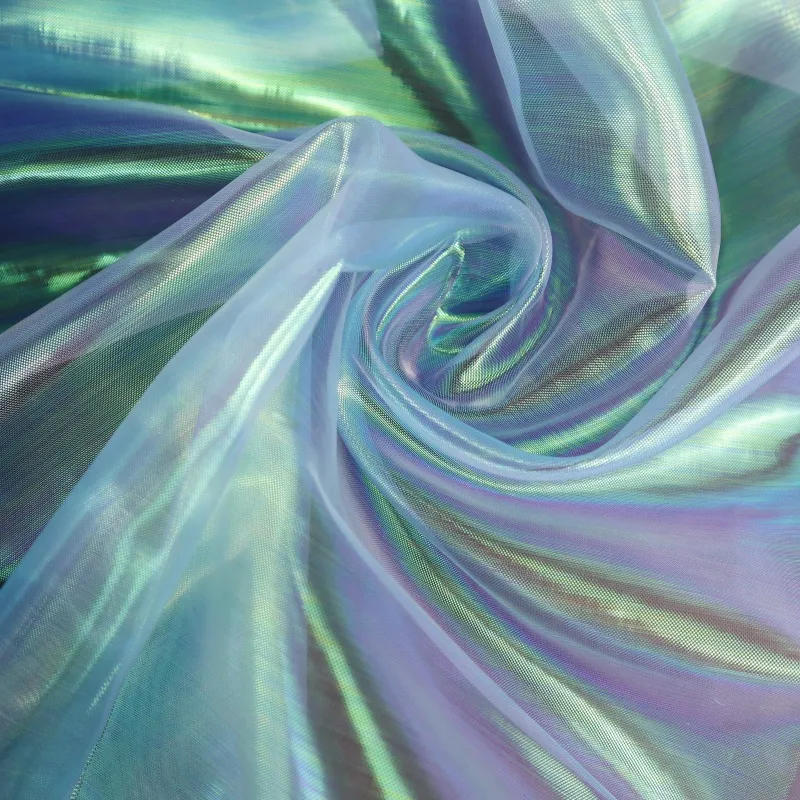Moonglow Iridescent Shimmer Sheer Holographic Crinkle Organza Fabric