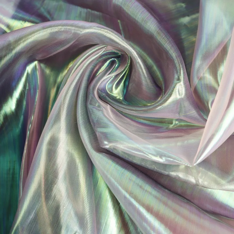 Moonglow Iridescent Shimmer Sheer Holographic Crinkle Organza Fabric