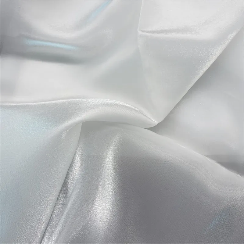 Sheer Lightweight Glossy Shimmer 100% Polyester Liquid Satin Face Organza High Shiny Dress Fabric