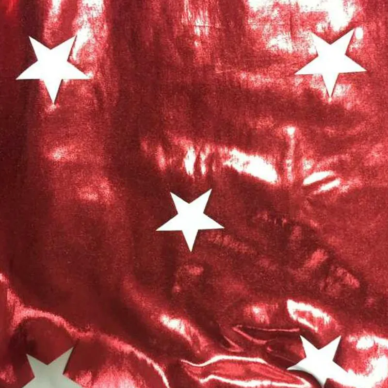 90% Polyester 10%Spandex Shiny All Over Foil Blank Stars Printed 2 Way Stretch Fabric