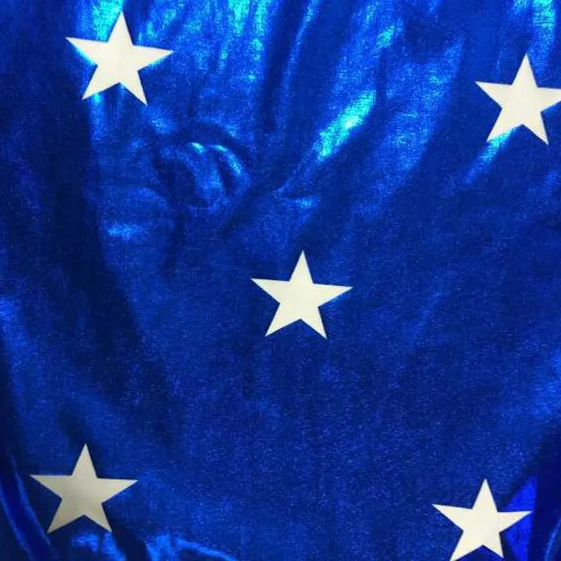 90% Polyester 10%Spandex Shiny All Over Foil Blank Stars Printed 2 Way Stretch Fabric